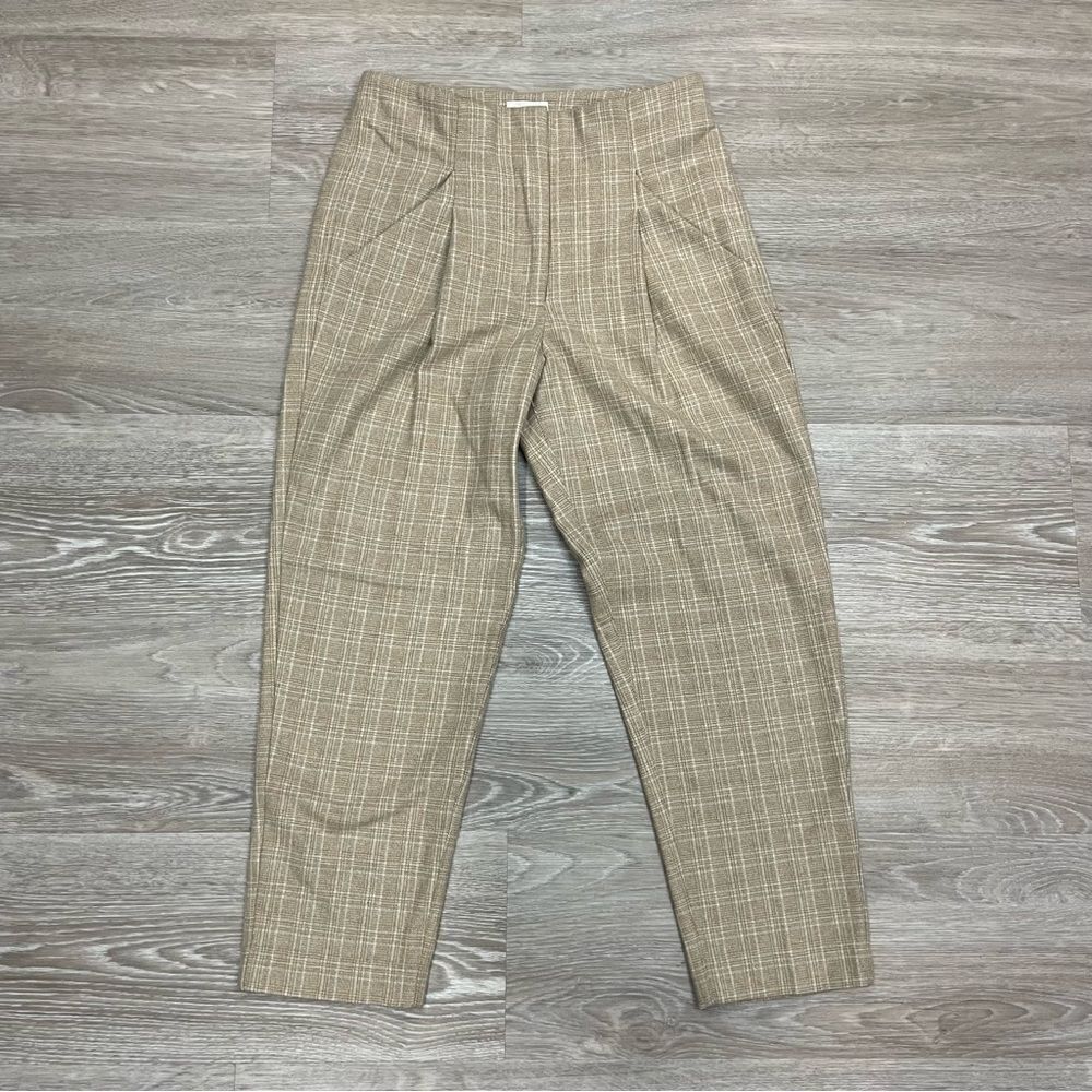 Wilfred High Waist Dress pants Plaid Beige Ankle Crop Pant Wool Cashmere